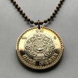 2018 Mexico 10 Pesos coin pendant necklace jewelry Aztec sun stone calendar Piedra del Sol Mexica sculpture Tōnatiuh Tlaltecuhtli Yohualtecuhtli Tenochtitlan Tecpatl knife Zócalo Templo Mayor Toltec Hidalgo n000160