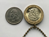 2018 Mexico 10 Pesos coin pendant necklace jewelry Aztec sun stone calendar Piedra del Sol Mexica sculpture Tōnatiuh Tlaltecuhtli Yohualtecuhtli Tenochtitlan Tecpatl knife Zócalo Templo Mayor Toltec Hidalgo n000160