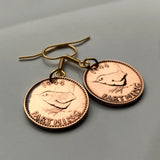 1945 United Kingdom Great Britain 1 Farthing Wren Jenny bird coin earrings London Leicester Coventry Cardiff Belfast English British WWII World War 2 e000001