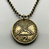 1978 Greece Hellas 2 Drachmai coin pendant Georgios Karaiskakis Skoulikaria Arta Sarakatsani Hellenic military firearm gun Ioannina n000447