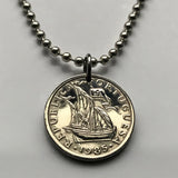 1981 Portugal 2-1/2 Escudos coin pendant Portuguese caravela ship Quinas Lisboa Porto Braga Sintra Faro Coimbra Funchal Aveiro Guimarães Ponta Delgada Faro Ourique Mirandese Lagos Fatima n000091