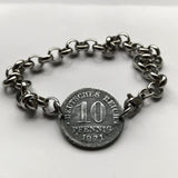 1921 Germany Deutschland 10 Pfennig coin bracelet German black eagle Berlin Hamburg Munich Cologne Frankfurt Stuttgart Düsseldorf Leipzig Dortmund Essen Bremen Dresden Hanover Nuremberg b000038