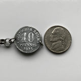 1921 Germany Deutschland 10 Pfennig coin bracelet German black eagle Berlin Hamburg Munich Cologne Frankfurt Stuttgart Düsseldorf Leipzig Dortmund Essen Bremen Dresden Hanover Nuremberg b000038