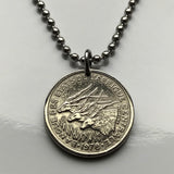 1976 Central African States 50 Francs coin pendant giant eland antelope Central African Republic Cameroon Chad Equatorial Guinea Gabon Congo Bangui Bimbo Sangho Gbeya Baya savanna Burundi Rwanda Kinshasa Yaoundé N'Djamena Libreville Malabo Bangui n001272