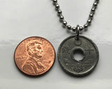 1944 Japan Nippon 10 Sen coin pendant necklace jewelry Japanese chrysanthemum paulownia flower chrysanths Shibuya Kyoto Fukuoka Chiba Nippon mount Fuji WWII n003120