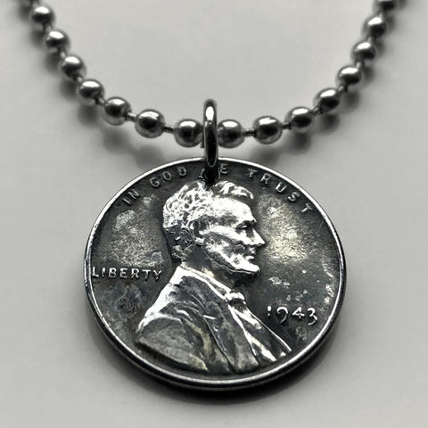 USA 1943 Steel Penny 1 Cent coin pendant necklace World War 2 era Allies Abraham Lincoln wheat steelie magnetic coin Americana Victory n001176
