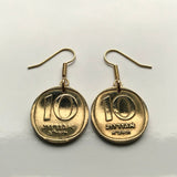 Israel 10 Agorot coin earrings Jewish date palm tree Hebrew Temple Mount Holy Land Judea Zion Jews Torah Middle East bar mitzvah e000130