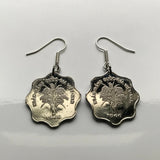 1966 South Vietnam 5 Dong coin earrings Vietnamese rice plant Hanoi Indochina flower blossom flora bouquet Vietnam War fish hook e000135