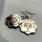 1966 South Vietnam 5 Dong coin earrings Vietnamese rice plant Hanoi Indochina flower blossom flora bouquet Vietnam War fish hook e000135