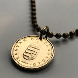 Hungary Magyars 1 Forint coin pendant necklace jewelry Saint Stephen Crown Buda Pest Hungarian Pannonian Basin Csangos Ugrians Magyarország Óbuda n000937