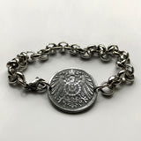 1921 Germany Deutschland 10 Pfennig coin bracelet German black eagle Berlin Hamburg Munich Cologne Frankfurt Stuttgart Düsseldorf Leipzig Dortmund Essen Bremen Dresden Hanover Nuremberg b000038