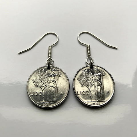 Italy Italia 100 Lire coin earrings fashion jewelry Roman Minerva Rome Milan Venice Siena Capri Sardinia Parma San Gimignano Matera Napoli e000150