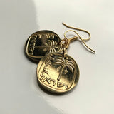 Israel 10 Agorot coin earrings Jewish date palm tree Hebrew Temple Mount Holy Land Judea Zion Jews Torah Middle East bar mitzvah e000130