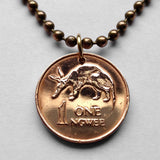 1983 Zambia 1 Ngwee coin pendant necklace jewelry aardvark cute anteater Lusaka Kabwe Africa exotic wildlife Chewa Copperbelt Chingola Bantu n000212