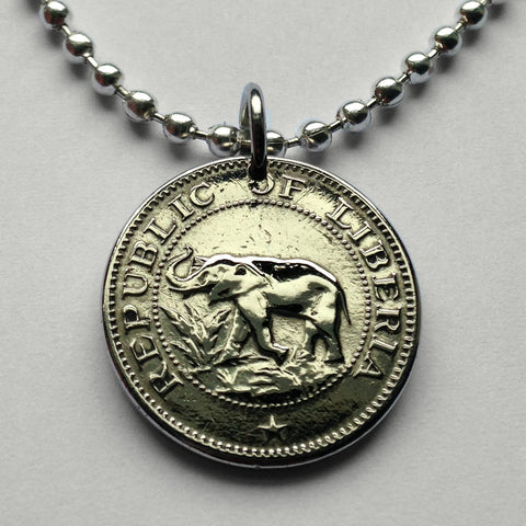 1960 Liberia 5 Cent Münze Anhänger Halskette Schmuck Westafrikanische Elefantensafari Monrovia Gbarnga Buchanan Ganta Kakata Zwedru Harbel Montserrado Nimba Kpelle Bassa Menschen Bong Lofa Harper Pleebo Foya Klao n000734