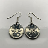 Japan 1 Yen coin earrings young tree blossom flower Japanese kanji floral Nippon Tokyo Osaka Nagasaki Kyoto planting e000141