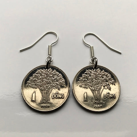 1960 South Vietnam 1 Dong coin earrings jewelry rice bamboo Hanoi Hoi An Ho Chi Min City agriculture Da Nang, Hue, Nha Trang, Sapa, Phu Quoc, Phan Thiet Indochinese e000185