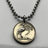 1977 South Africa 5 Cent coin pendant blue crane bird Cape Town Bantu paradise crane Port Elizabeth Kruger National Park safari n000569