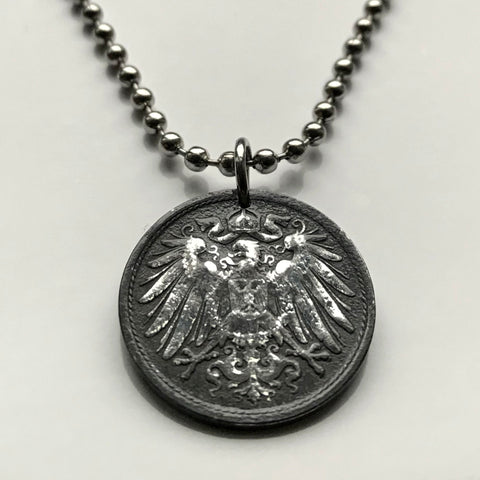1920 Germany Deutschland 10 Pfennig coin pendant necklace jewelry black German eagle Berlin Munich Dresden Bonn Hanover Leipzig Dortmund Bremen Bavaria n001038