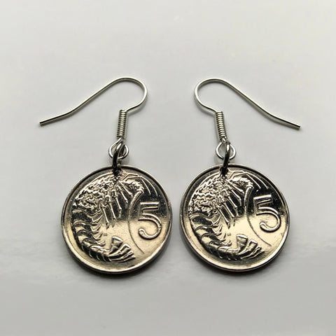 Cayman Islands 5 Cents coin earrings Caiman Crayfish yabbies lobster ocean Caribbean sea snorkeling beach Bodden Town e000198