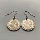 Mexico 20 Centavos coin earrings Mexican eagle Monterrey Guadalajara Puebla Tlaxcala Toluca Tijuana León Iztapalapa Ecatepec Querétaro Juárez Acapulco Mérida Yucatán Cancún Saltillo Cuernavaca Oaxaca Aguascalientes Jalisco Morelia Zapopan Pachuca e000202