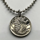 1976 Singapore 10 Cents coin pendant crowned seahorse Lion City Bedok Yishun Choa Chu Kang Punggol Ang Mo Kio Bukit Batok Malay Queenstown Bukit Merah Jurong West Woodlands Chinese China marine sea life n000074