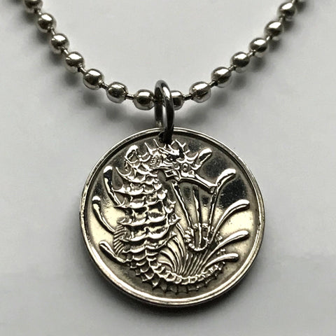 1976 Singapore 10 Cents coin pendant crowned seahorse Lion City Bedok Yishun Choa Chu Kang Punggol Ang Mo Kio Bukit Batok Malay Queenstown Bukit Merah Jurong West Woodlands Chinese China marine sea life n000074