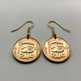 1983 Mexico 20 Centavos coin earrings Olmec colossal heads statue Veracruz Villahermosa Tabasco Mesoamérica Mexican eagle e000206
