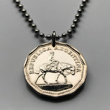 1963 Argentina coin pendant necklace Argentine jewelry Resero horse rider stallion Buenos Aires Tucumán Salta San Juan Entre Ríos Río de la Plata Puerto Madero El Gaucho Córdoba Rosario Mendoza La Plata Santa Fe Mataderos Patagonia las Pampas n001355