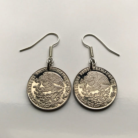 Mexico 20 Centavos coin earrings Mexican eagle Monterrey Guadalajara Puebla Tlaxcala Toluca Tijuana León Iztapalapa Ecatepec Querétaro Juárez Acapulco Mérida Yucatán Cancún Saltillo Cuernavaca Oaxaca Aguascalientes Jalisco Morelia Zapopan Pachuca e000202