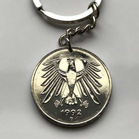 1988 Germany 5 Deutsche Mark coin pendant German eagle Berlin  Deutschland Munich Bavaria Hamburg emblem coat of arms n001587