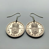 United Kingdom Scotland 1 Shilling coin earrings jewelry Scottish lion Edinburgh Glasgow Perth Alba Dundee Aberdeen Holyrood Palace Lothian Stirling Scots Inverness Fife Great Britain British e000207