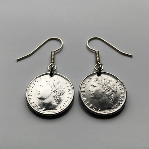 Italy 100 Lire coin earrings Italian fashion jewelry laureate Rome Milan Venice Pisa Parma Lecce Capri Cagliari Modena San Gimignano Trento Matera e000228