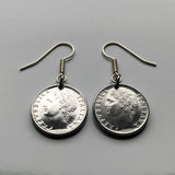 Italy 100 Lire coin earrings Italian fashion jewelry laureate Rome Milan Venice Pisa Parma Lecce Capri Cagliari Modena San Gimignano Trento Matera e000228