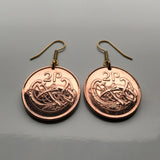 Ireland Éire 2 Pence coin earrings Book of Kells bird Irish harp Dublin Cork Waterford Gospel Book of Columba manuscript script Limerick Leinster Galway Guinness Connacht Icovellavna e000231