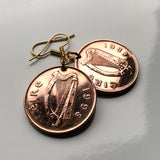 Ireland Éire 2 Pence coin earrings Book of Kells bird Irish harp Dublin Cork Waterford Gospel Book of Columba manuscript script Limerick Leinster Galway Guinness Connacht Icovellavna e000231