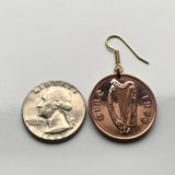 Ireland Éire 2 Pence coin earrings Book of Kells bird Irish harp Dublin Cork Waterford Gospel Book of Columba manuscript script Limerick Leinster Galway Guinness Connacht Icovellavna e000231