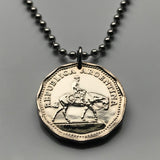 1963 Argentina coin pendant necklace Argentine jewelry Resero horse rider stallion Buenos Aires Tucumán Salta San Juan Entre Ríos Río de la Plata Puerto Madero El Gaucho Córdoba Rosario Mendoza La Plata Santa Fe Mataderos Patagonia las Pampas n001355