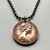 1985 Australia 2 Cents coin pendant necklace fashion jewelry Frill-necked lizard reptile Sydney Melbourne Perth Canberra Brisbane Adelaide Darwin Queensland Victoria Frilled Dragon bicycle lizard Hobart Tasmania n000605