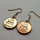1944 Ethiopia 1 Santeem coin earrings jewelry Lion of Judah Haile Selassie Rasta Jewish tribe Ras Gondar Mek'ele Oromia Zion Jamaica Axum Dan Oromo people e000046