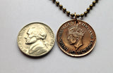 1942 Ceylon Sri Lanka 1 Cent coin pendant Palm Tree Colombo Kotte Sinhalese Buddhism Anuradhapura Kataragama Sabaragamuwa British UK n000790