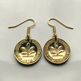 1974 1976 Germany 5 Pfennig coin earrings oak Berlin Frankfurt Essen Karlsruhe flower garden plant Nuremberg Duisburg Bochum Bavaria e000229