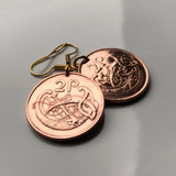 Ireland Éire 2 Pence coin earrings Book of Kells bird Irish harp Dublin Cork Waterford Gospel Book of Columba manuscript script Limerick Leinster Galway Guinness Connacht Icovellavna e000231