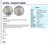 1969 Sweden 25 Ore coin pendant necklace Swedish crown initial G A Stockholm Tre Kroner Uppsala Malmo Gothenburg Vasteras Gotaland Helsingborg Norrkoping Smolandia Nordic Scandinavian Norse Svear Svealand Norrland Linkoping Vikings Orebro n003223