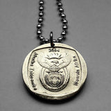 South Africa 1 Rand coin pendant necklace jewelry springbok antelope gazelle Cape Town Johannesburg Durban Pretoria Port Elizabeth Tswana Xhosa Bloemfontein Afrikaans Bantu isiZulu Northern Sotho n000631