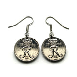 Denmark Danish 10 Ore coin earrings initial R Copenhagen Dane Nordic Zealand Funen Faroese Danmark Amalienborg Palace king e000107