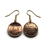 Spain 2 Cents coin earrings Camino de Santiago Compostela cathedral Galicia Way of Saint James apostle Ourense Ferrol Christianity Praza do Obradoiro Lugo pilgrimage Madrid Sevilla Pontevedra e000320