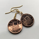 Spain 2 Cents coin earrings Camino de Santiago Compostela cathedral Galicia Way of Saint James apostle Ourense Ferrol Christianity Praza do Obradoiro Lugo pilgrimage Madrid Sevilla Pontevedra e000320
