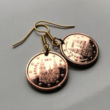 Spain 2 Cents coin earrings Camino de Santiago Compostela cathedral Galicia Way of Saint James apostle Ourense Ferrol Christianity Praza do Obradoiro Lugo pilgrimage Madrid Sevilla Pontevedra e000320