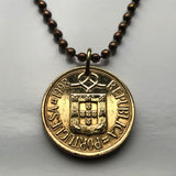 Portugal 5 Escudos coin pendant necklace Portuguese Quinas castles Porto Lisbon Braga Faro Lagoa Sintra Coimbra Évora Vasco da Gama Maria de Belém Algarve Guimarães Mirandese n000188